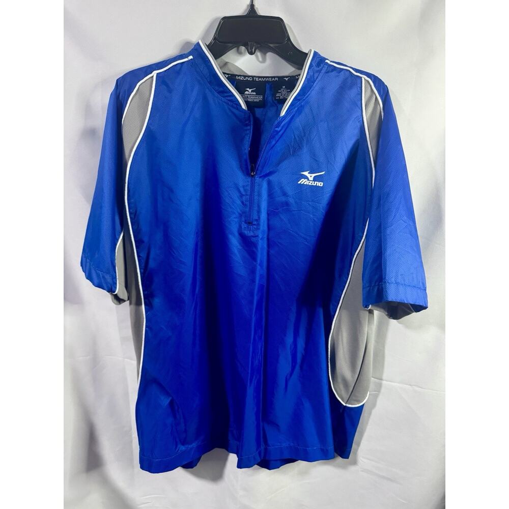 Mizuno Windbreaker Mens M Blue Short Sleeve 1/4 Zip Pullover Baseball